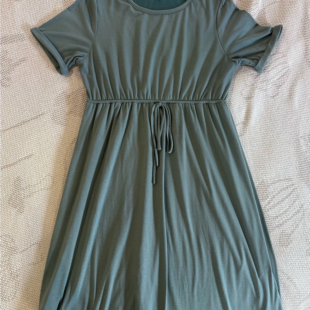 Pinkblush Sage Green Short Sleeve Drawstring Waist Midi Dress